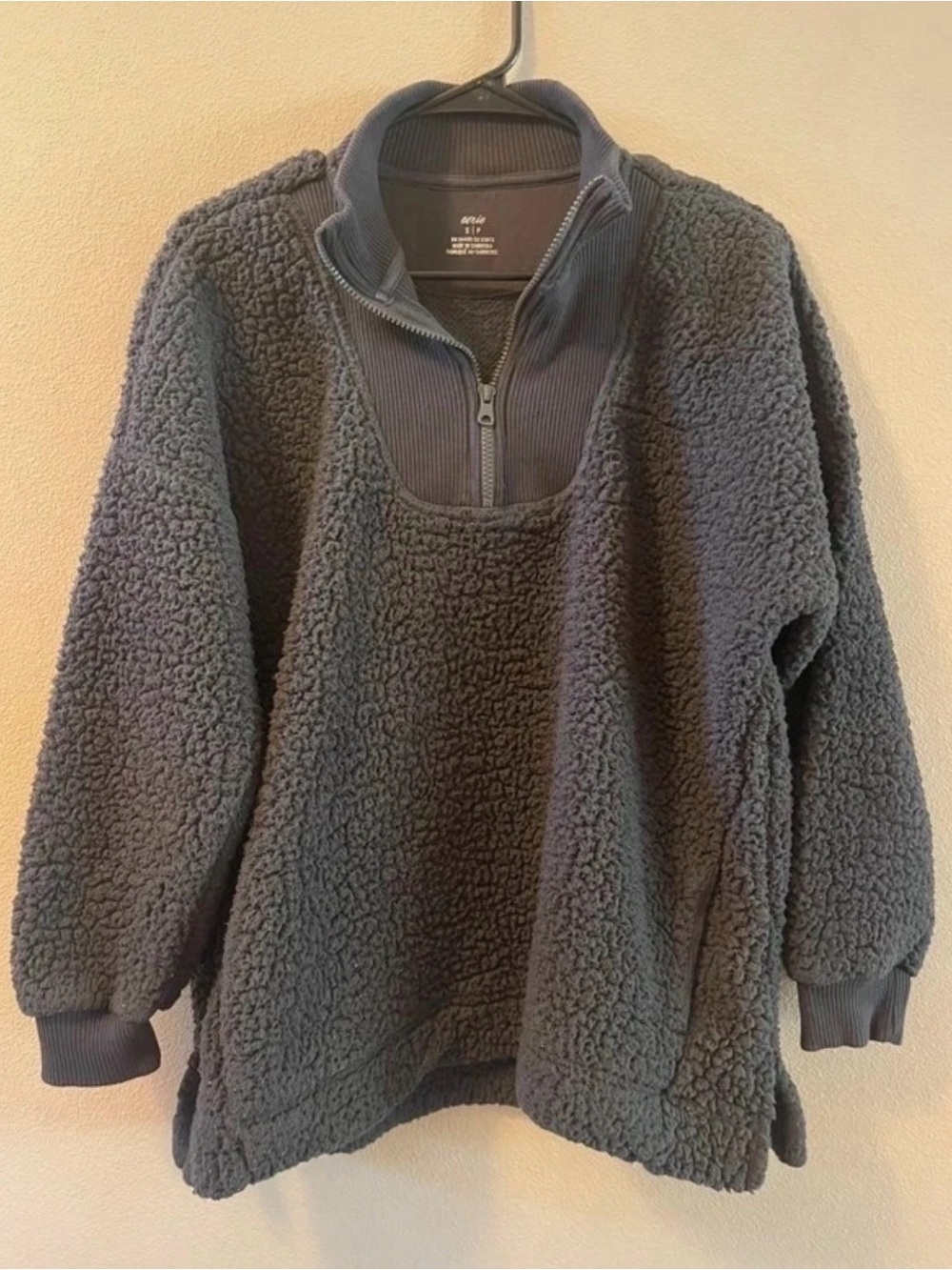 Aerie Sherpa Oversized Pullover 1/4 zip Sweater - Charcoal Small